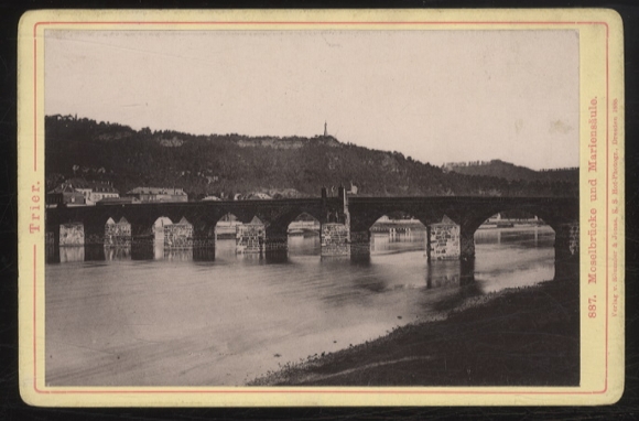 Cabinet Foto Trier Moselbrücke mit Mariensäule