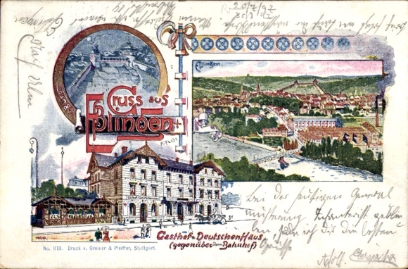 Künstler Ak Eßlingen Tuttlingen in Württemberg, Gesamtansicht, Gasthof Zum Deutschen Haus