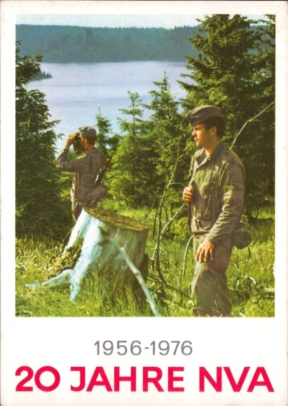 Postcard 20 years NVA 1976, GDR, soldiers in uniforms