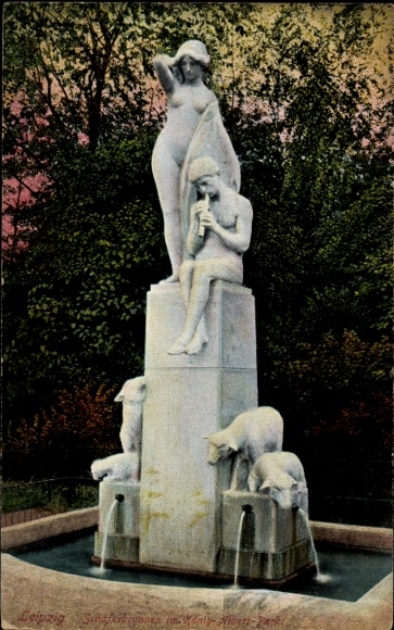 Ak Leipzig in Sachsen, Schäferbrunnen, König-Albert-Park