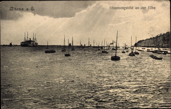 Postcard Hamburg Altona, mood on the Elbe