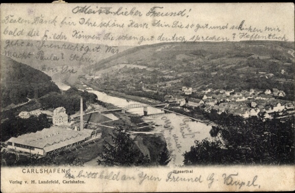 Postcard Bad Karlshafen on the Weser, general view, factory, bridge