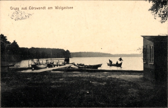 Lake Wolgast near Korswandt, rowing boats, shore