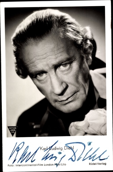 Postcard actor Karl Ludwig Diehl, Rüdel Verlag, a love story, portrait, autograph