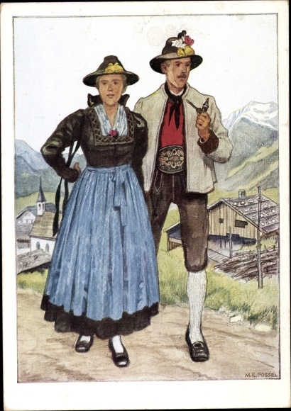 Kunstenaar Ak Fossel, Ostmark klederdracht, Zillertal, Tirol
