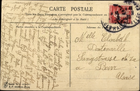 Embossed Chromo-Litho Bonne et Heureuse Fete, happy birthday, violet sailboat, flower image