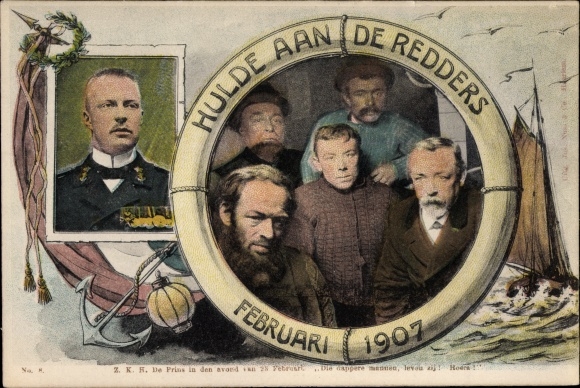 Passepartout Ak Prinz Hendrik der Niederlande, Portrait, Untergang Fährschiff SS Berlin 1907