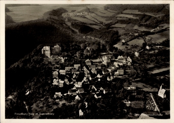 Postcard Freusburg Churches Sieg District Altenkirchen Rhineland Palatinate, place with youth castle, aerial photo