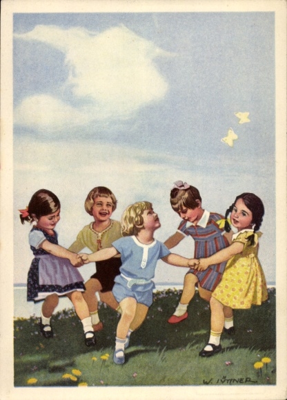 Artist PC Jüttner, W., advertising Indanthren textiles, children dancing