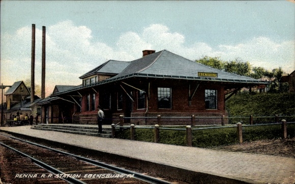 Ansichtkaart Ebensburg Pennsylvania USA, treinstation, spoorzicht, Penna