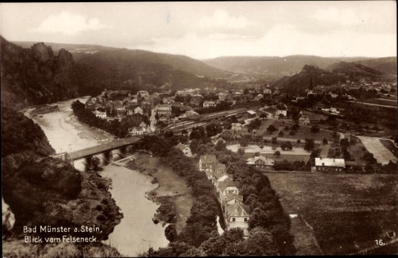 Ak Bad Münster am Stein Bad Kreuznach aan de Nahe, algemeen beeld, uitzicht vanaf Felseneck