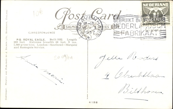 Artysta PC Bannister, PS Royal Eagle, General Steam Navigation Company, GSN