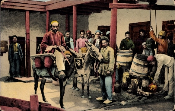 Postcard Caucasus Georgia, Tatars, water carriers, donkeys