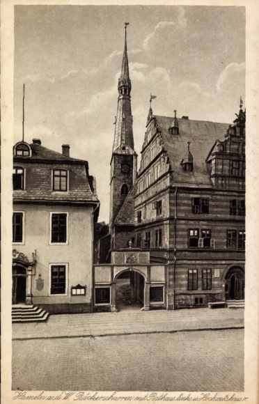 Ak Hameln an der Weser Niedersachsen,  Rathaus, Backerscharren, Hochh,  Architektur