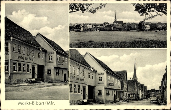 Ak Markt Bibart in Mittelfranken, Gasthof zum Storch, Gesamtansicht, Straßenpartie