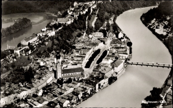 Postcard Burghausen an der Salzach Upper Bavaria, aerial photograph