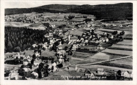 Postcard Fichtelberg in the Fichtelgebirge Upper Franconia, aerial photograph