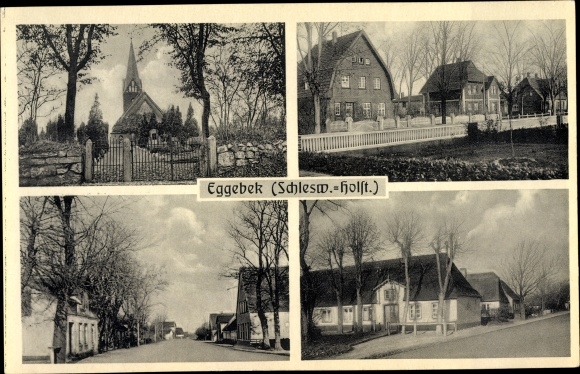 Ak Eggebek Kreis Flensburg, Kirche, Häuser mit Gärten, Straßenansichten