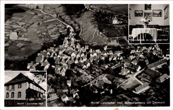 Ak Schwalenberg in Lippe, Fliegeraufnahme, Hotel Lippischer Hof, Malerstube