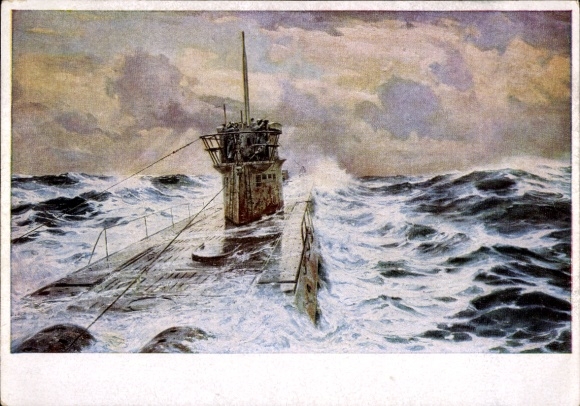 Artist Postcard Bergen, Claus, German U-boat, Type VII, In the combat zone of the Atlantic, Kriegsmarine, HDK 173