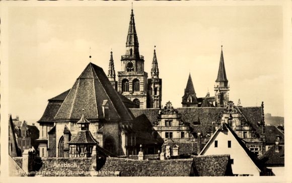 KP Ansbach w Środkowej Frankonii, Bawaria, Kościół św. Jana, architektura historyczna, krajobraz dachów...