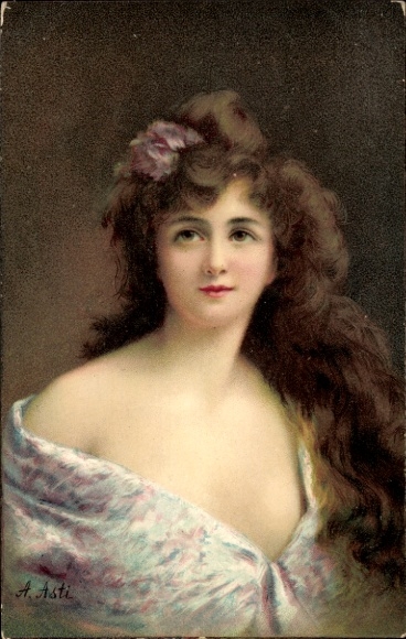 Künstler Ak Asti, Angelo, Frauenportrait, Dekolleté, Serie 1292