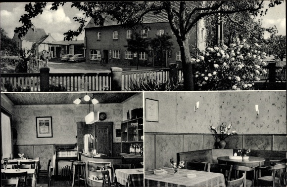 Ak Häver Kirchlengern Ostwestfalen, Restaurant Zum Eichenkrug, Aussen- und Innenansicht