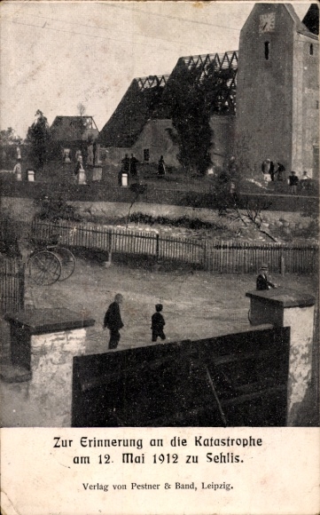 Ak Sehlis Taucha, Zur Erinnerung an die Sturmkatastrophe am 12. Mai 1912