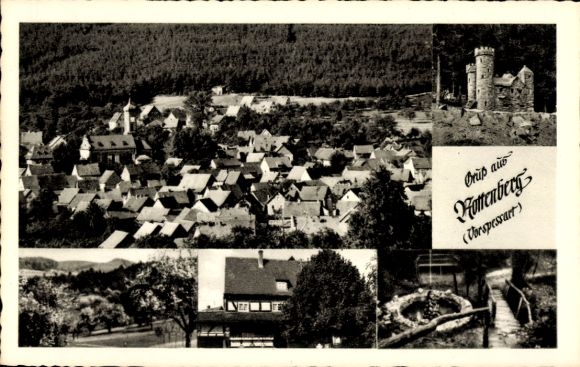 Postcard Rottenberg Hösbach in Spessart Lower Franconia, general view, castle, partial views