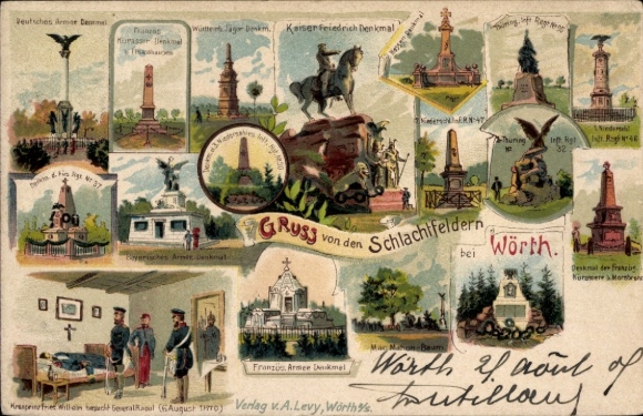 Chromo-Litho Wœrth sur Sauer Woerth Wörth an der Sauer Alsace Bas Rhin, Battle Monuments