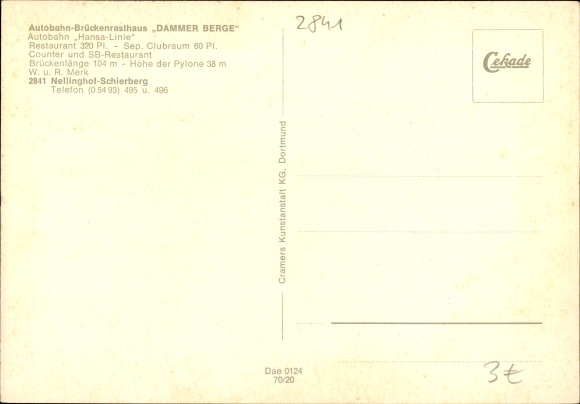 Postcard Nellinghof Schierberg Neuenkirchen Vörden in Oldenburg, Autobahn Brückenrasthaus Dammer Berge