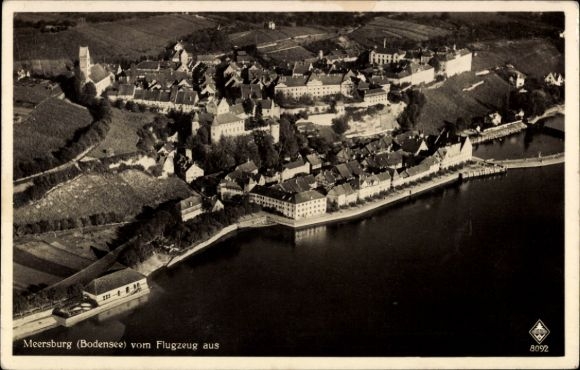 Postcard Meersburg on Lake Constance, aerial view of Lake Constance, water, houses, landscape