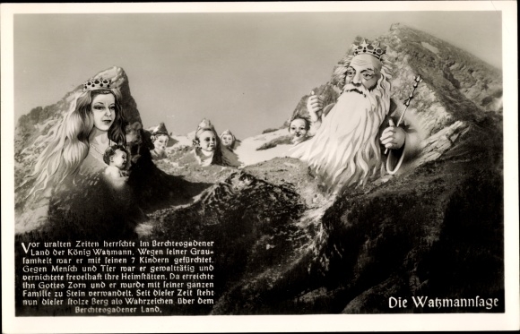 Postcard The Watzmann legend, mountain faces, King Watzmann with family