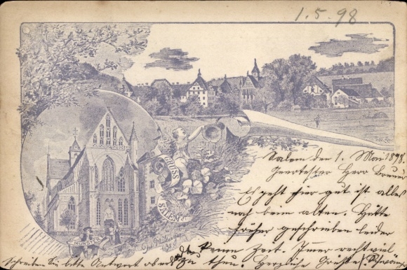 Chromo-Litho Salem in the Bodenseekreis Baden, partial view, Münster