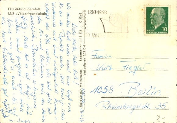 Ak FDGB vakantieschip MS Völkerfreundschaft, DSR