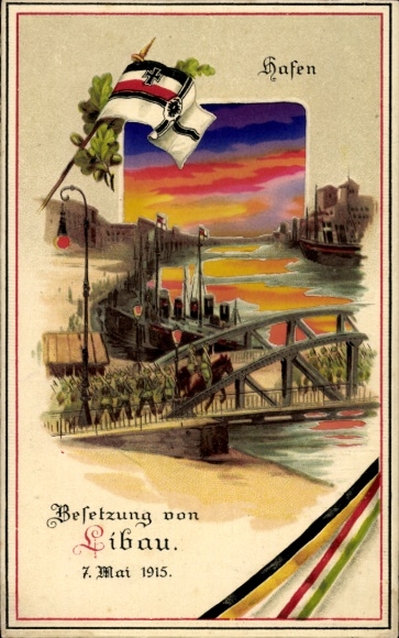 Przystanek pod światło KP Liepaja Libau Łotwa, flaga, żołnierze, port