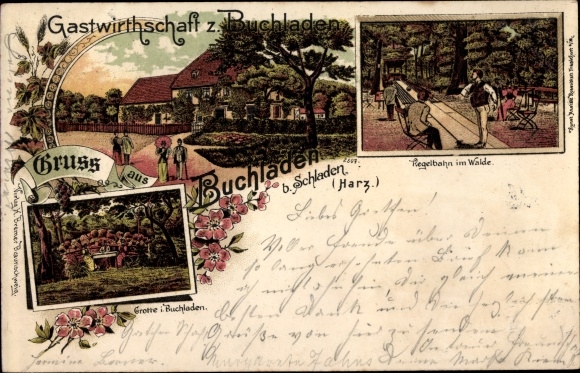 Chromo-Litho bookstore Boklah Bocla Schladen Werla in Lower Saxony, restaurant, bowling alley in the forest