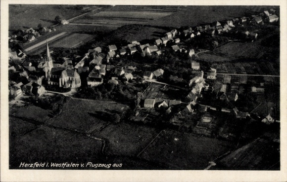 Postcard Herzfeld Lippetal in Westphalia, aerial photograph