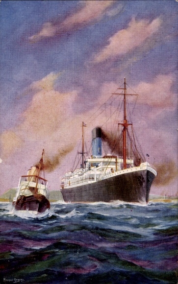 Kunstenaar Ak stoomschip Blue Funnel Line, Alfred Holt & Co.