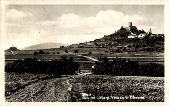 KP Glessen Bergheim an der Erft, krajobraz ze wzgórzami, Gleiberg, Vetzberg, Dünsberg, pocztówka...