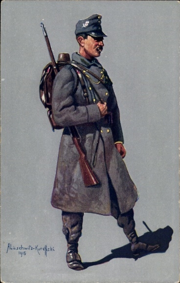 Kunstenaar Ak Lüschwitz-Koreffski, Tiroler Kaiserjäger in velduniform 1914-15, I WK