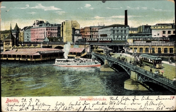 Ak Berlin Mitte, Jannowitz-brug, tram, treinstation, boot