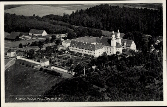 Postcard Allmannshofen, Kloster Holzen, aerial photograph