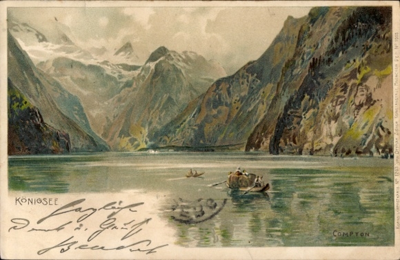 Artist Chromo-Litho Compton, ET, Königssee Königssee Upper Bavaria, mountains, lake, rowing boat