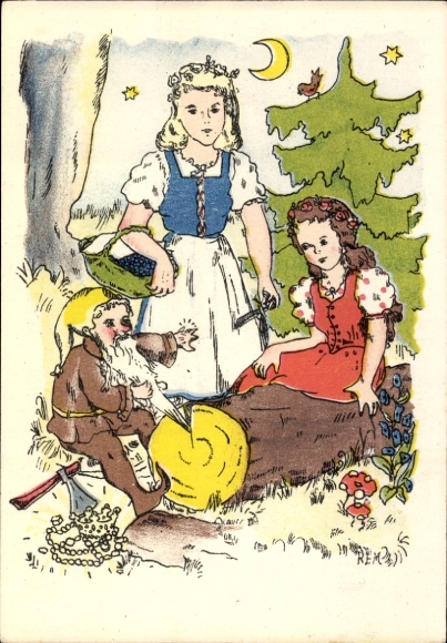 Artist Postcard Fairy Tales, Brothers Grimm, Snow White and Rose Red