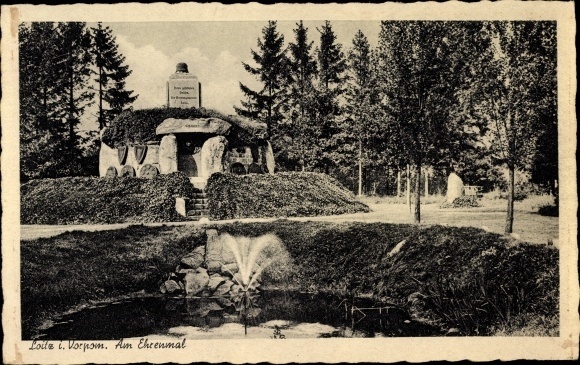 Postcard Loitz in Western Pomerania, memorial