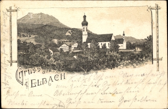 PC Elbach Fischbachau in Oberbayern, partial view with church