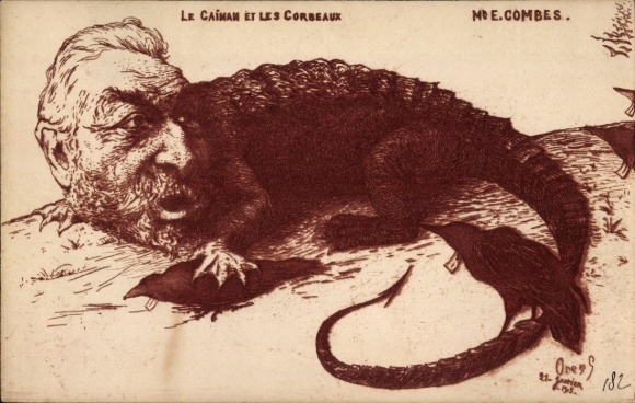 Artist Postcard Orens, Émile Combes as crocodile, caricature