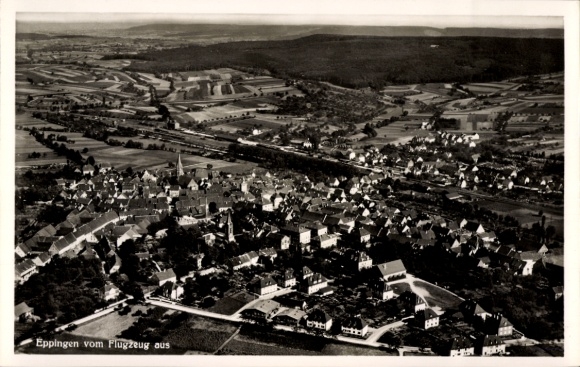 Postcard Eppingen in Baden, aerial view of country houses, fields, forests
