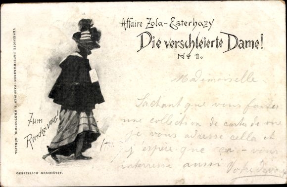Postcard Affair Zola Esterhazy, The Veiled Lady, No. 1, Dreyfus Affair